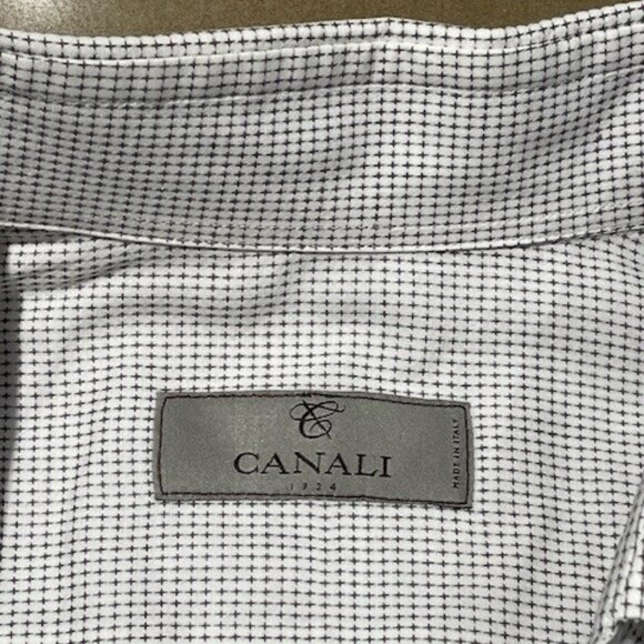 CANALI Black & White Cotton DRESS SHIRT, Made in Italy Size 38 / 15  Like New - Picture 3 of 7